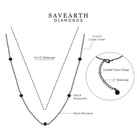 SAVEARTH DIAMONDS 18K Black Gold Plated Five Stone Station Necklace for Women | 1/2 ctw Moissanite Diamond Bezel-Set Choker Yard Necklace 15"+3” Adjustable Chain (0.50 Ctw)