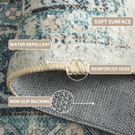 RELEANY Area Rugs 5'x7' Washable Non-Slip, Floral Vintage Distress Print Pattern Medallion Carpet for Living Room Bedroom Dining Room, Dark Blue Vintage