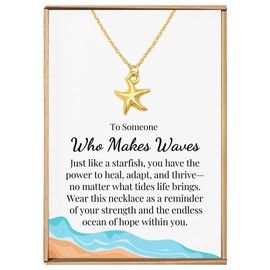 VIY Personal Card Starfish necklace, Ocean jewelry for women, Beach charm necklace, Beach gifts for women, Summer necklaces, Summer jewelry, Nautical gifts, Starfish pendant gold