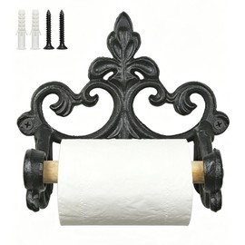 Earl Diamond Decorative Cast Iron Toilet Paper Holder, Rust Vintage Scroll Wall Mounted Paper Roll Organizer, Rustic Wall Mounted Metal Bathroom Accent, Finished Tissue Hanger, 1 Unit (Black)