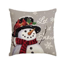AVOIN colorlife Let it Snow Snowman Christmas Gray Throw Pillow Cover, 18 x 18 Inch Winter Holiday Cushion Case Decoration for Sofa Couch