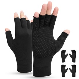 Fivxupr 2 Pairs Copper Arthritis Compression Gloves for Women and Men, Infused for Arthritis, Fingerless Compression Gloves(XL)