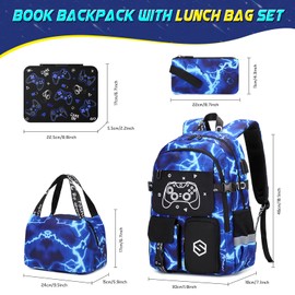 Scothen Boys Backpack, Cool Luminous Gamer School Backpacks for Boys with Kids Bento Lunch Box Lunch Bag Pencil Case, Kids Backpack Book Bags for Kindergarten Elementary Middle School