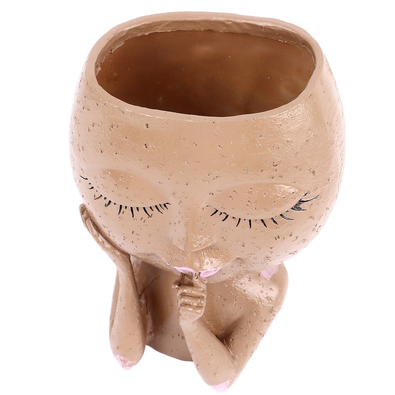 Girl Head Flowerpot Fadeless Durable Resin Face Planter Decorative Succulent