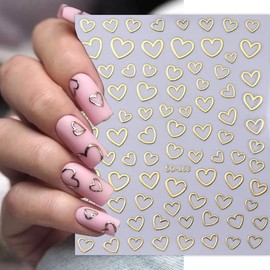 Heart Nail Art Stickers Valentine's Day Nail Decals 8PCS Empty Love Heart 3D Self-Adhesive Valentine Nail Art Decorations Supplies Silver White Gold Heart Stickers for Nails Manicure Nail Art Design