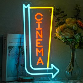 Alkkign Cinema Neon Sign Arrow Neon Light for Wall Decor Movie Theater Led Neon Signs Movie Led Neon Lights for Home Theater Film Room Commercial Theater Store Decoration
