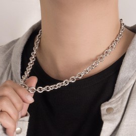 Dankadi 925 Sterling Silver Classic Round Cable Wire Link Necklace Men Cuban Curb Oval Belcher Link Chain Choker 16 to 30 in For Women 24k Gold Plated Jewelry Gift (8.5MM Silver, 22 inch)