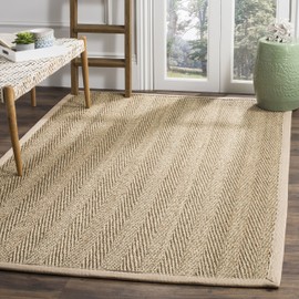 SAFAVIEH Natural Fiber Collection Accent Rug - 4' x 6', Natural & Beige, Border Herringbone Seagrass Design, Easy Care, Ideal for High Traffic Areas in Entryway, Living Room, Bedroom (NF115A)