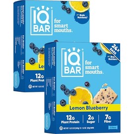 IQBAR Barras de proteínas cerebrales + cuerpo | Arándano de limón | Keto, vegano, Paleo amistoso, bajo azúcar, bajo contenido de carbohidrato, alta fibra, sin gluten | 24 unidades
