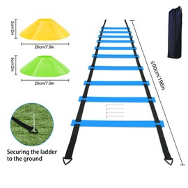 AOPUETRX Agility Training Equipment Set, 20ft 12 Rungs Agility Ladder,12 Soccer Cones, Jump Rope, Solo Soccer Trainer,Basketball Football Soccer Training Equipment