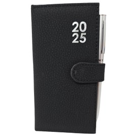 2025 Week To View Premium Padded Slim Pocket Diary Stud Close Diary With Pen (Black)