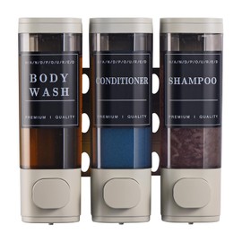 Shampoo and Conditioner Dispenser,Shower Dispenser 3 Chamber No Drilled Shampoo Dispenser for Shower Wall Mounted Body Wash Dispenser for Bathroom Kitchen Hotel Large Capacity,Light Gray
