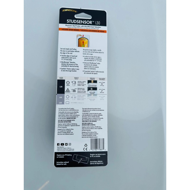 Zircon StudSensor L30 0.75-in Scan Depth Metal and Wood Stud