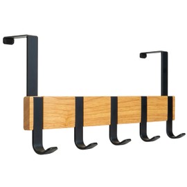 LYNK PROFESSIONAL® HOME™ Over Door Hooks Rack - 5 Hook Over Door Hanger - Over Door Towel Rack - Hanging Towels or Clothes - For Bathroom, Bedroom or Laundry Room – Lifetime Ltd. Warranty - Black/Wood