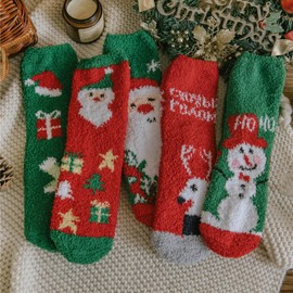 CLOOOUDS Women Christmas Fuzzy Socks Fluffy Socks Winter Warm Cozy Striped Socks Crew Socks, H, One Size