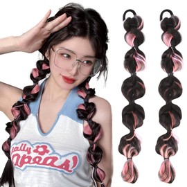 Hair Extension, Braid Wig, Set of 2, Easy to Install, Color Extension, Braided Hair and Ponytail, Twin Tail, Dual Tail, Natural, Stylish, Easy to Put on and Take Off, Girls, Ladies, Recitals, Events, Festivals, Parties, Birthday Parties, Kids, Adults (Cherry Blossom)