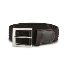 Streeze 35mm Wide Stretch Belt - Braided Elastic Woven Belt with Silver Buckle Ideal for Jeans (Medium 32" - 35", Brown)