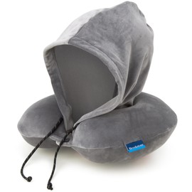 Brookstone Hooded Neck Travel Pillow - Memory Foam Light-Blocking Travel Neck Pillow with Hood for Sleeping, Airplane, Car, Size One Size, Dark Grey