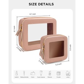 Clear Makeup Bag Set TSA Approved Toiletry Bag Travel Size Toiletry Bag Clear Cosmetic Bag with Zipper, Car Make Up Bag Organizer Storage Car Accessories Travel Essentials for Women Men (Nude Pink)