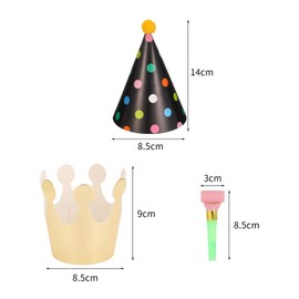 Opopark 11pcs Birthday Party Cone Hats with Pom Poms (9 Hats and 2 Crowns), 15 Pcs Party Blowouts, Mini Paper Party Hat and Blowouts Set for Boys Gilrs Childrens Party Decoration