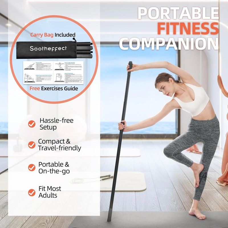 Adjustable Yoga Stick (30/45/60 in), Fully Foam-Sleeved Steel Stretching &