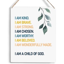 Christian Wall Art I Am A Child of God Wooden Hanging Sign Bible Verse Wall Art for Home Office Decor Modern Christian Word Art Bedroom Wall Decor Sign Baptism Gifts Room Decorations 10x8 Inches