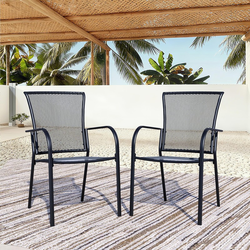 Patio Dining Chairs Set of 2, Black Stackable Outdoor Dining