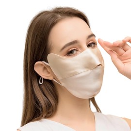Mulberry Silk Sun Protection Mask - UPF 50+ Lightweight Facial Shield for Outdoor Use (Champagne Gold)