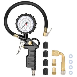 Frogetu Tyre Pressure Gauge with Flexible Hose, Tyre Inflator Gauge, Multifunctional Air Pressure Gauge, Tyre Inflator for Car, Motorcycle Pressure Gauge Measuring Range: 0-16 BAR/220 PSI