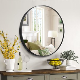 NeuType Round Mirror 36inch Circle Mirror Metal Framed Wall Mirror Large Vanity Hanging Decorative Mirrors for Wall Bathroom Bedroom Living Room (Black, 36" x 36")