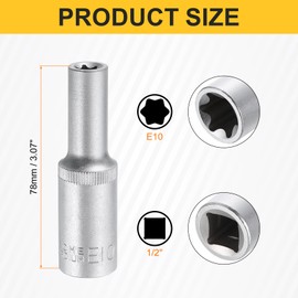 sourcing map 3pcs E-Torx Socket 1/2" Drive E10 External Torx Deep Socket CR-V 6 Point Spline Socket External Torque Star Female Bit Socket for Auto Repairs Home Maintenance DIY Hand-Making