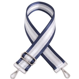 ILUFAM Stripes 5cm Wide Shoulder Bag Strap Replacement Belt Adjustable Handbag Strap Crossbody Bag Strap Luggage Accessories (Silver&Dark Blue)