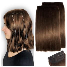 2 Pcs Short Hair Extensions, Real Hair Clip in Extensions Hair Human for Women 8 Inch Chocolate Brown