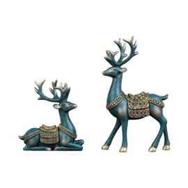 Reindeer Statue - Tabletop Resin Reindeer Figurines for Christmas - 2X Christmas Sitting Standing Deer Ornaments, Christmas Elk Statues for Shelf, Cabinet, Table, Tabletop