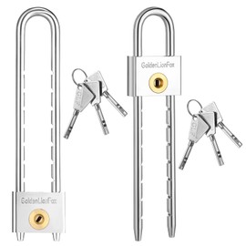 Long Shackle Padlock with Key 2 Inch Solid Brass Removable Adjustable Length Silver Shackle for Gates, Cabinets, Safe Boxes, Bike Lock (2 Pack)