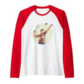 Retro Badminton Birdie: Badminton Serve Raglan Baseball Tee
