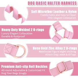 Soft Leather No Pull Dog Harness - Adjustable Step in Dog Harness with Rose Gold Heavy Duty Metal Buckle, Freedom Nylon Dog Halter Vests for Small Medium Large Dogs Easy Walking Training (Pink,S)