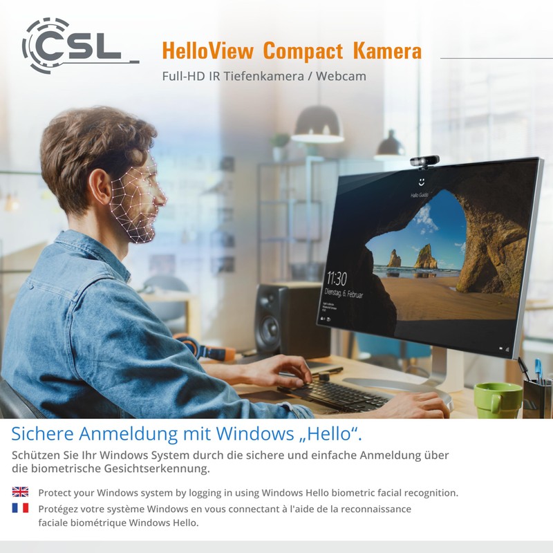 Windows Hello Camera - CSL HelloView Compact RGB Webcam, Infrared