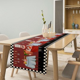 Chef Table Runner,Farmhouse Burlap Table Runners for Party Wedding, Chef Decorations for The Kitchen, Chef Kitchen Decor 13x36in