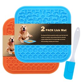 Lick Mat for Dogs - Slow Feeder Licking Mat with Suction Cups for Peanut Butter, Food Treats & Yogurt - 2 Pack