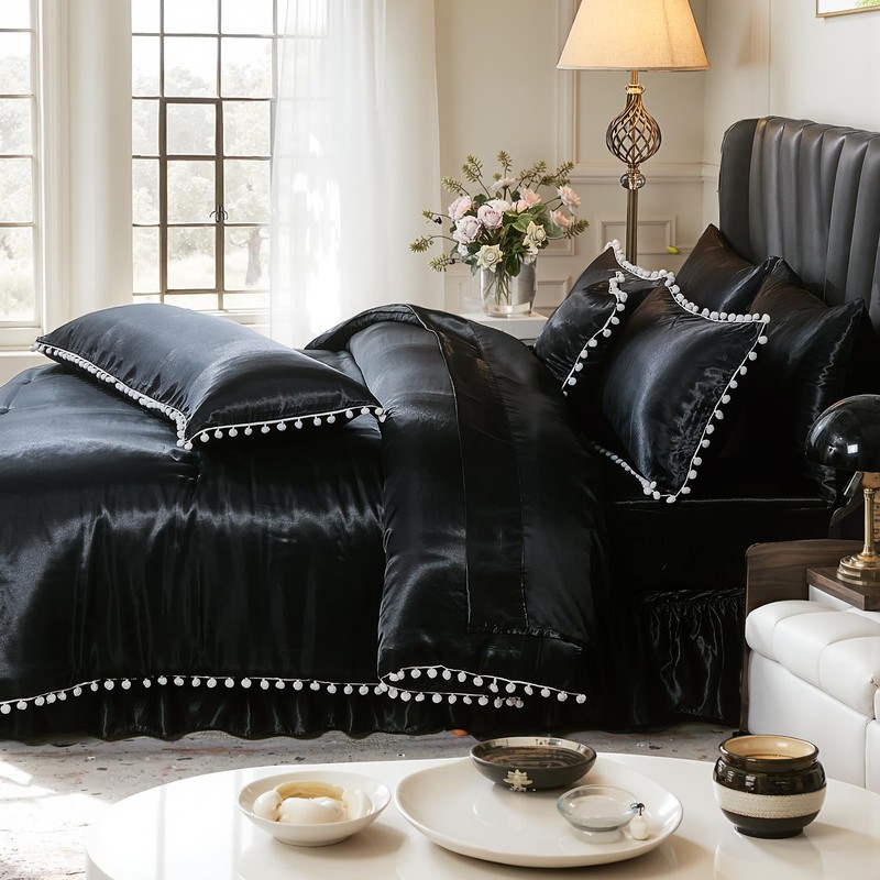 Bedorm Black Satin Bed in a Bag King Soft Fluffy