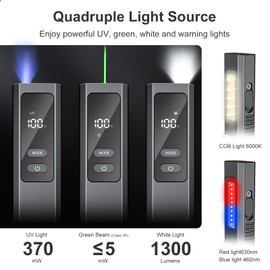 PRO EDC Flashlight Flat with Green Beam, UV Light and White LED Combo, IPX4, 1300 Lumens Portable Pocket Flash Lights with Magnet for Outdoors Camping and Travel (Black)