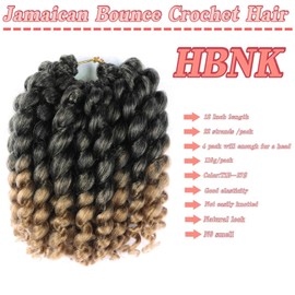 HBNK Jamaican Bounce Crochet Hair-4 Packs 12 Inch Wand Curl Crochet Hair For Black Women (T1B-27#, 12 Inch (Pack of 4))
