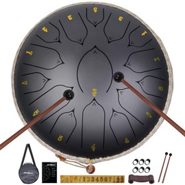JYTMUS Steel Tongue Drum 15 Notes 13 Inches Steel Drum with Drum Bag, Music Book, Drum Mallets, Mallet Holder, Finger Picks and Stickers Tongue Drum for Yoga, Meditation, Prenatal Music Education