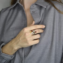 HolidayGiftShops Sterling Silver and Baltic Amber Multicolored Ring Marcia