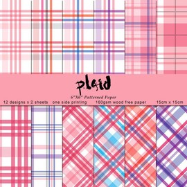 Decorative Acid Free Scrapbook Paper Set 160gsm for Scrapbooking and Card Making, Single Sided (Plaid)