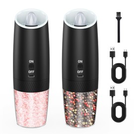 YANJDKLA Rechargeable Gravity Electric Salt and Pepper Grinder Set with LED Light, One Hand Operation, Adjustable Coarseness, Large Capacity Grinder for Kitchen, Restaurant and Outdoor, 2 Pack