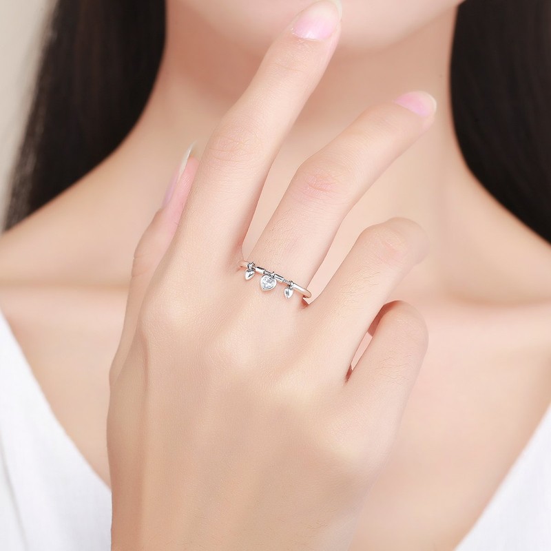 925 Sterling Silver Heart Engagement Stackable CZ Finger Ring for