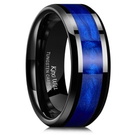 King Will 8mm Black Tungsten Anniversary Band for Men, Blue Sand Inlay, Beveled Edge, Comfort Fit T 1/2 (10)
