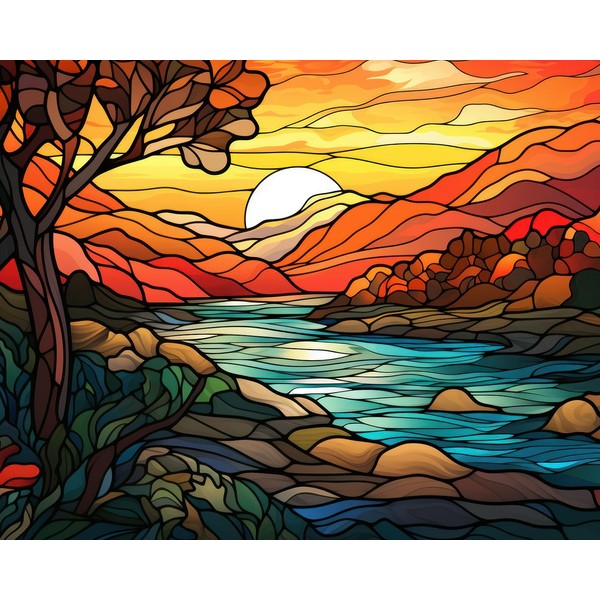 Paint by Numbers Graphic Mosaic Painted Autumn Scenery Oil Painting